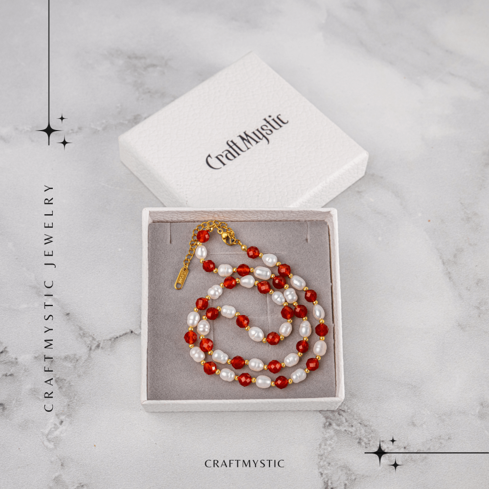 Colier Cupru cu Agat Rosu Fatetat si Perle Naturale – Echilibru, Rafinam si Energie Vitala [7]