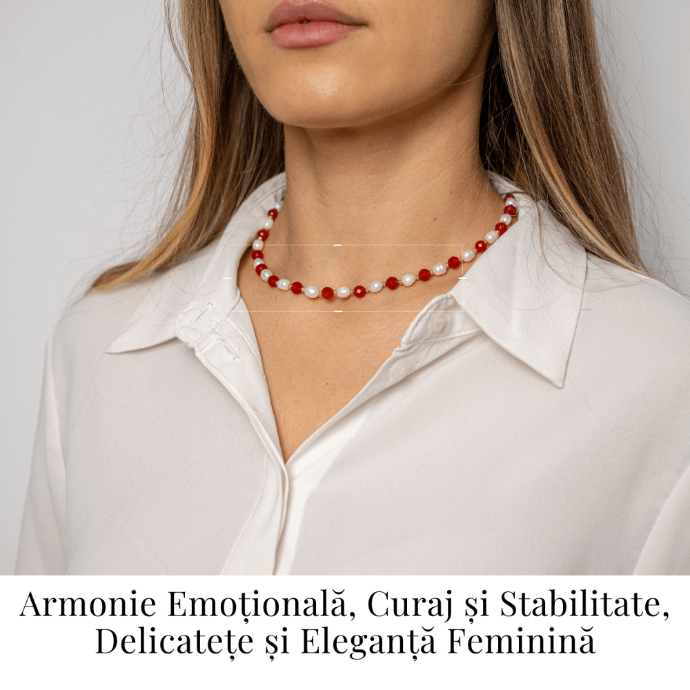 Colier Cupru cu Agat Rosu Fatetat si Perle Naturale – Echilibru, Rafinam si Energie Vitala [2]