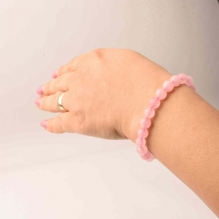 Bratara Elastica cu Margele de 8mm din Cuart Roz, Circumferinta 17 cm - Bijuterie Terapeutica si Cadou Elegant" [6]