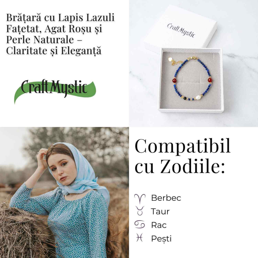 Bratara cu Lapis Lazuli, Agat Rosu si Perla Naturala – Claritate si Armonie Interioara [5]