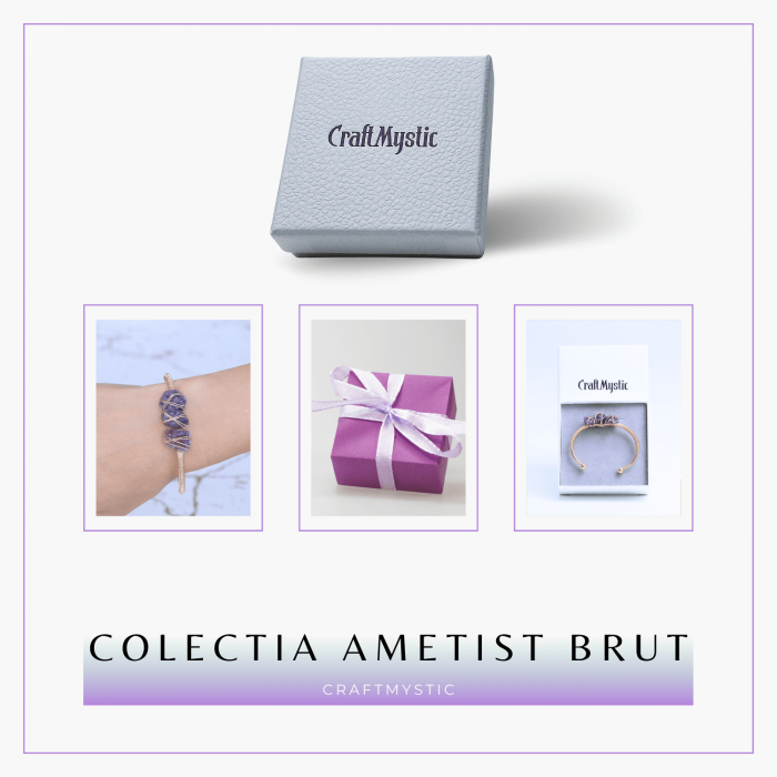 Bratara aurie din metal cu 3 pietre naturale de Ametist , beneficii energetice [8]
