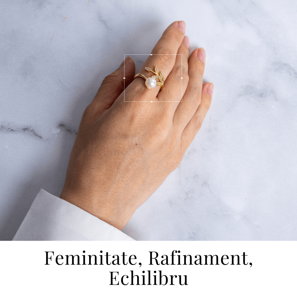 Inel cu perla naturala si frunza aurie – Eleganta care infloreste [2]