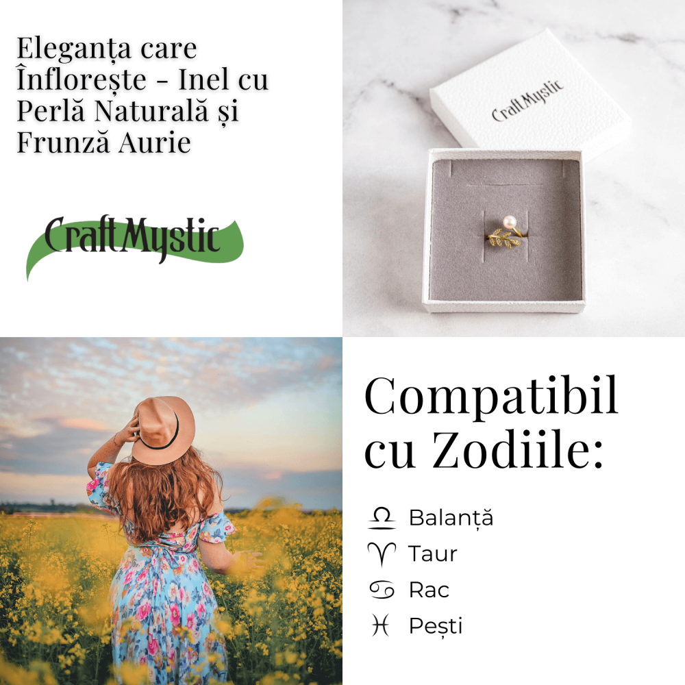 Inel cu perla naturala si frunza aurie – Eleganta care infloreste [5]