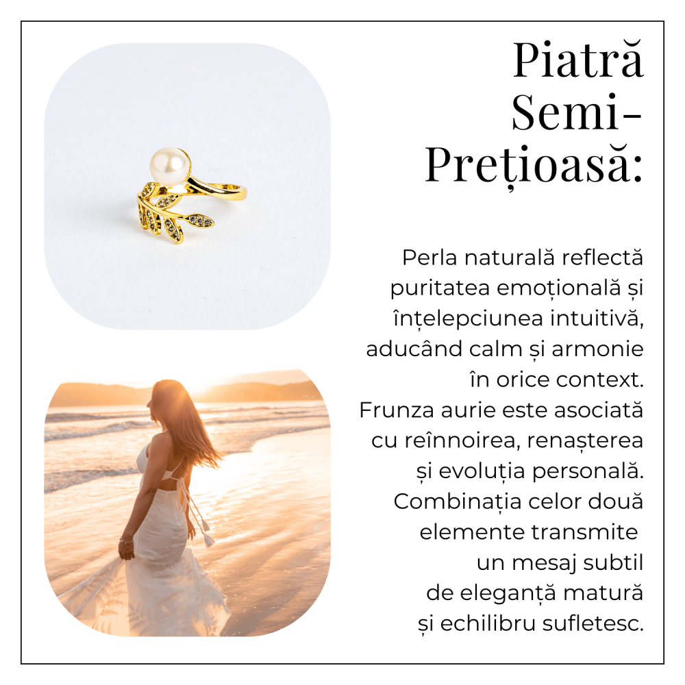 Inel cu perla naturala si frunza aurie – Eleganta care infloreste [6]