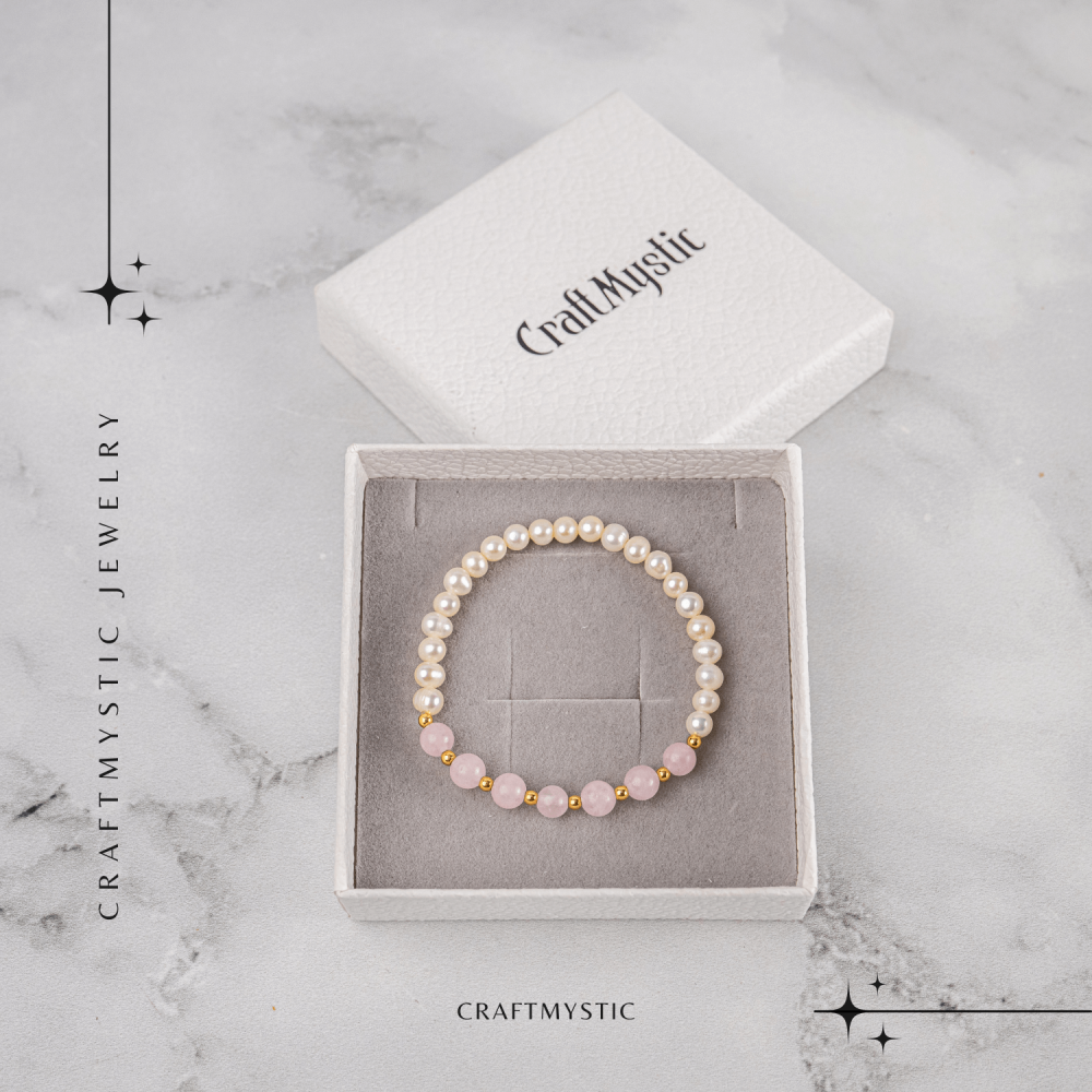 Bratara Cuart Roz si Perle Naturale – Iubire Blânda, Feminitate si Armonie Delicata [7]
