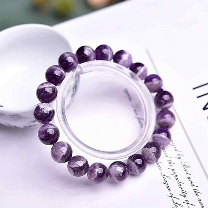 Bratara cu cristale 8mm semipretioase naturale Ametist - Pentru Femei si Barbati, Noroc, Echilibru, Reducerea Anxietatii [5]