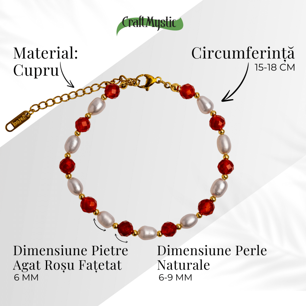 Bratara Agat Rosu si Perle Naturale – Energie, Eleganta si Armonie Feminina [5]