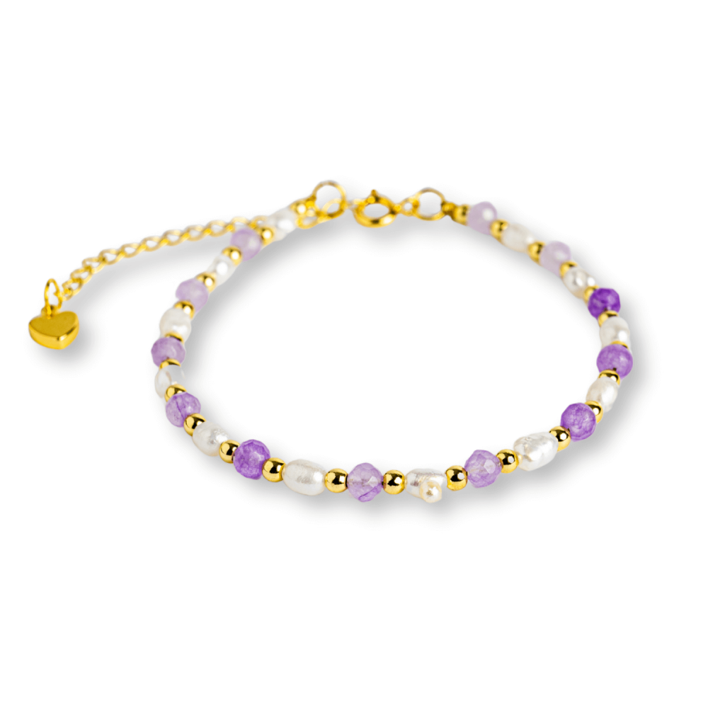 Bratara spirituala cu ametist 4mm si perle ,   Rafinament purtat zilnic