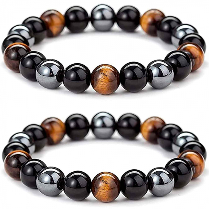 Bratara cu tripla protectie din obsidian negru, ochi de tigru si hematit 10 mm - Bratara feng shui pentru protectie, noroc si prosperitate [6]
