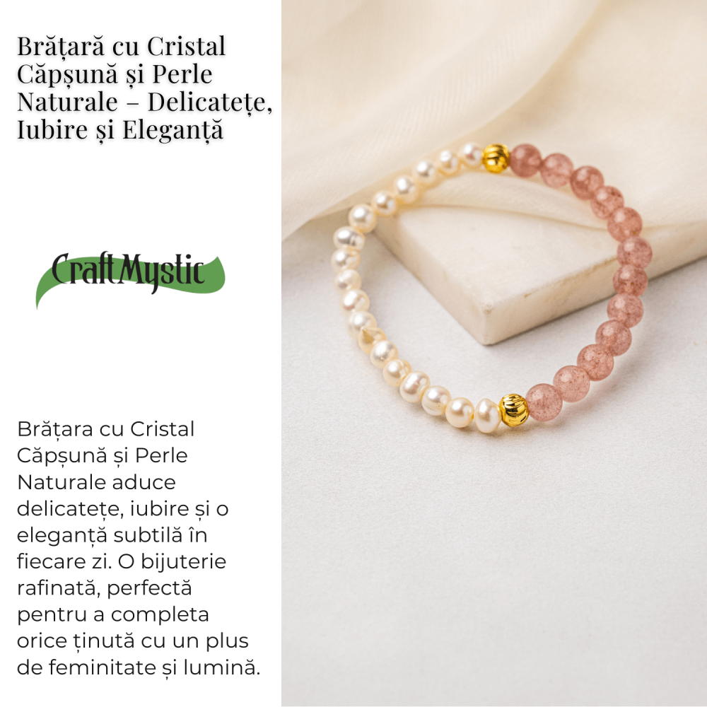Bratara cu Cristal Capsuna si Perle Naturale – Delicatețe, Feminitate si Lumina Interioara [3]
