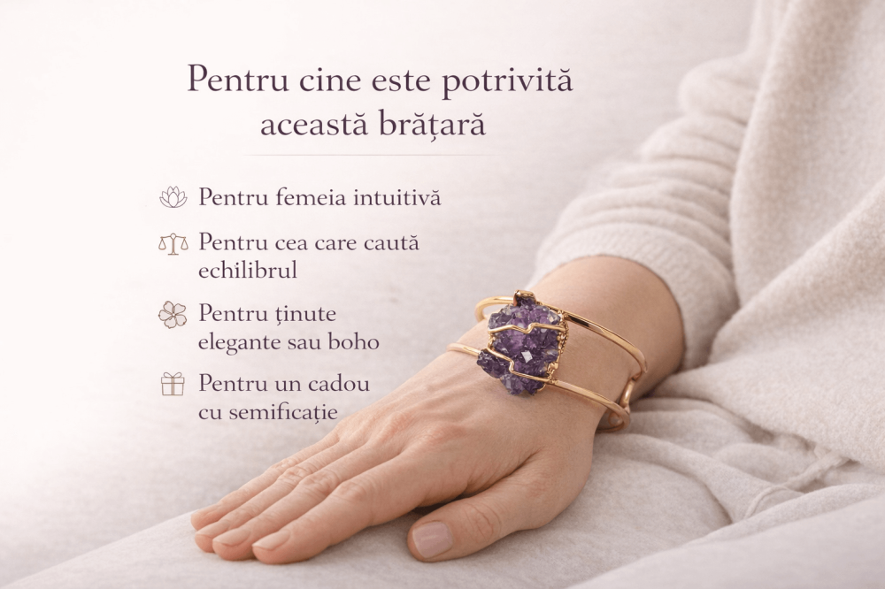 Bratara cu Ametist Natural din Brazilia | Alama Placata Auriu | CraftMystic [5]