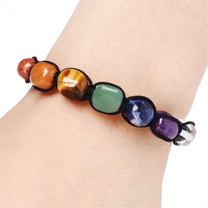 Bratara din pietre naturale semipretioase polisate 7 chakre cu impletitura manuala - Vindecare Reiki, energie pozitiva [4]