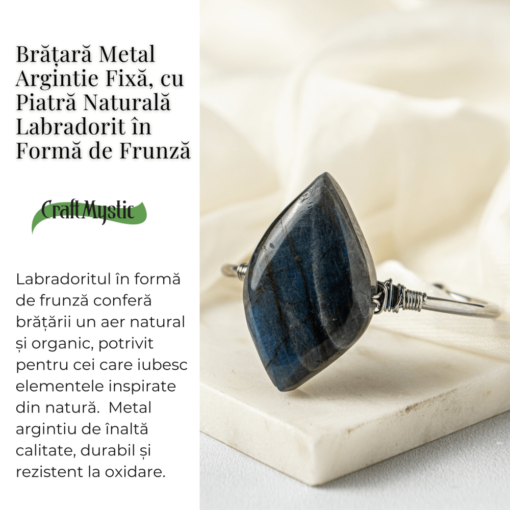 Bratara Fixa Argintie cu Labradorit Frunza – Intuitie si Protectie [3]