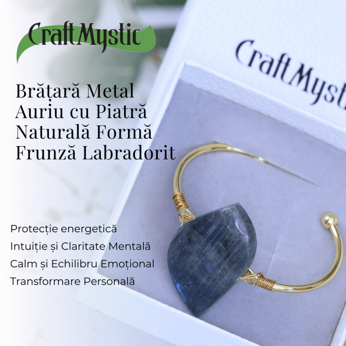 Bratara din Labradorit cu piatra 3.5-4 cm aurie pentru Protectie energetica [4]
