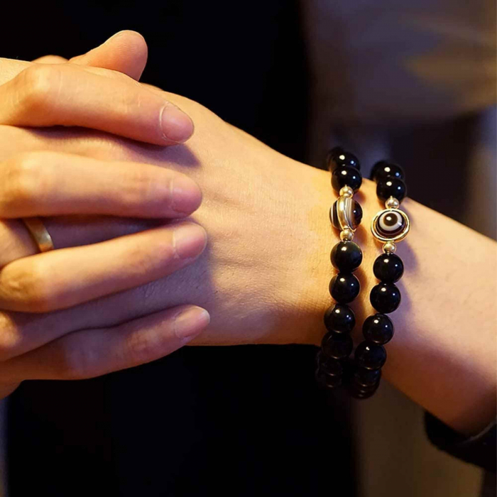 Bratara din obsidian negru si ochi natural de agat - bratara feng shui pentru protectie si noroc [4]