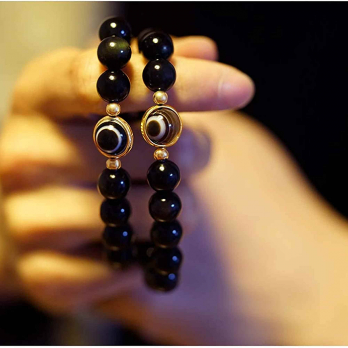 Bratara din obsidian negru si ochi natural de agat - bratara feng shui pentru protectie si noroc [3]
