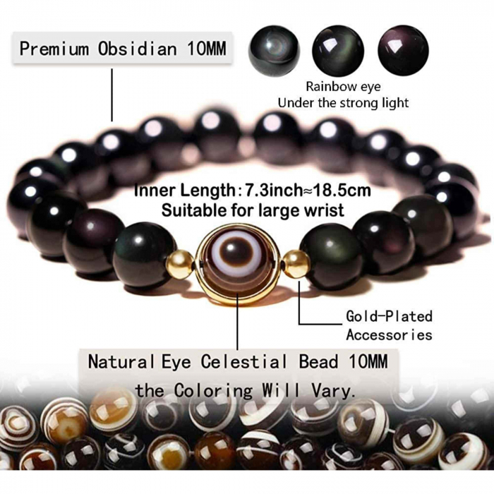 Bratara din obsidian negru si ochi natural de agat - bratara feng shui pentru protectie si noroc [2]