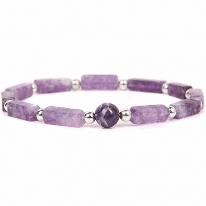 Bratara deosebita cu ametist natural 8mm - Elastica ajustabila cu pietre semipretioase violete [7]