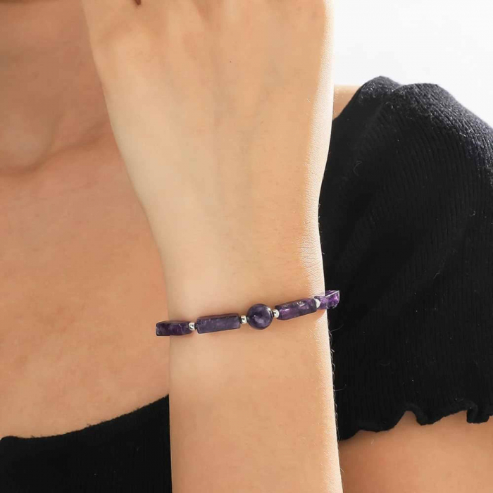 Bratara deosebita cu ametist natural 8mm - Elastica ajustabila cu pietre semipretioase violete [6]