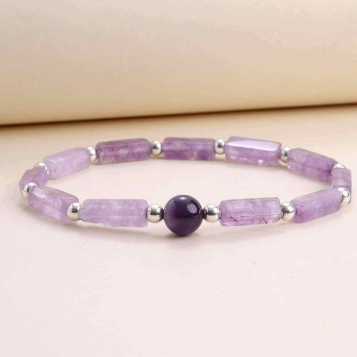 Bratara deosebita cu ametist natural 8mm - Elastica ajustabila cu pietre semipretioase violete [3]