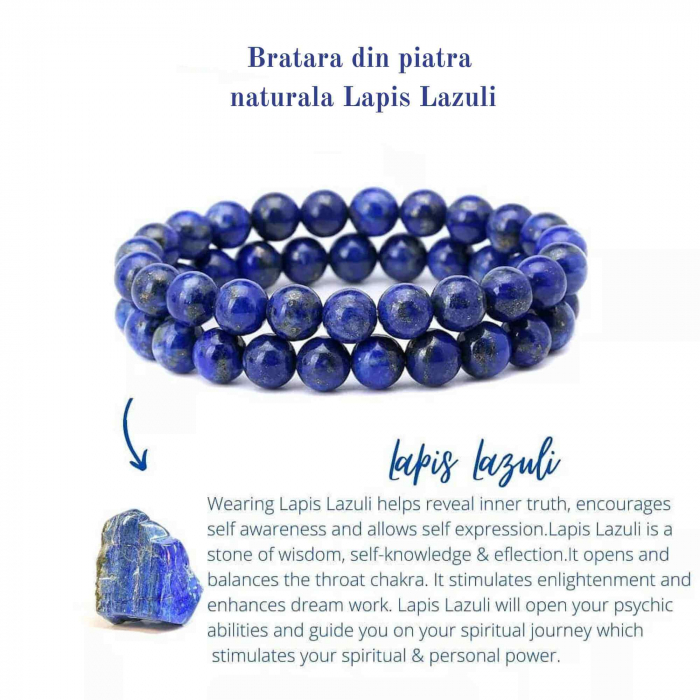 Bratara din pietre semipretioase 8mm Lapis Lazuli lucrata manual - Bratara stretch cu margele [5]