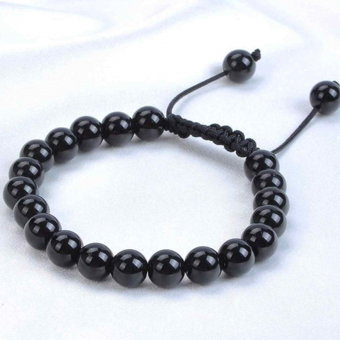 Bratara cu Margele de 8mm din Cristale Semipretioase Onyx Negru, Curea de Mana Reglabila pentru Incheietura Mainii, Eliminator de Energie Negativa [5]