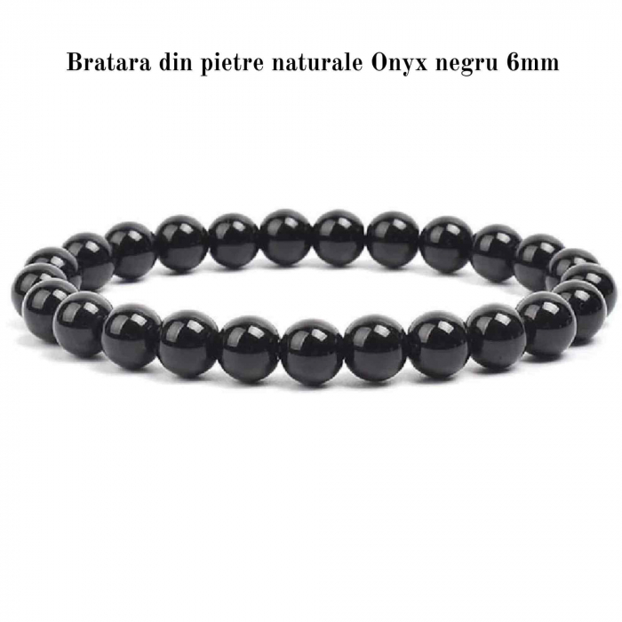 Bratara elastica cu margele de onix negru stralucitor natural de 6 mm - Adevar + Forta - Bratara unisex cu margele neagra de inalta calitate pentru barbati si femei - Dimensiune reglabila [4]