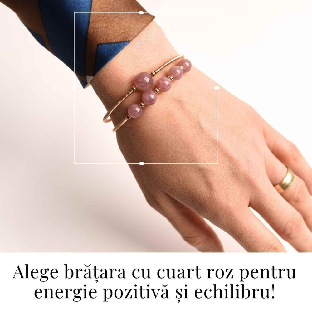 Bratara dubla metalica aurie si Cuart Roz natural pentru calm si claritate mentala [2]