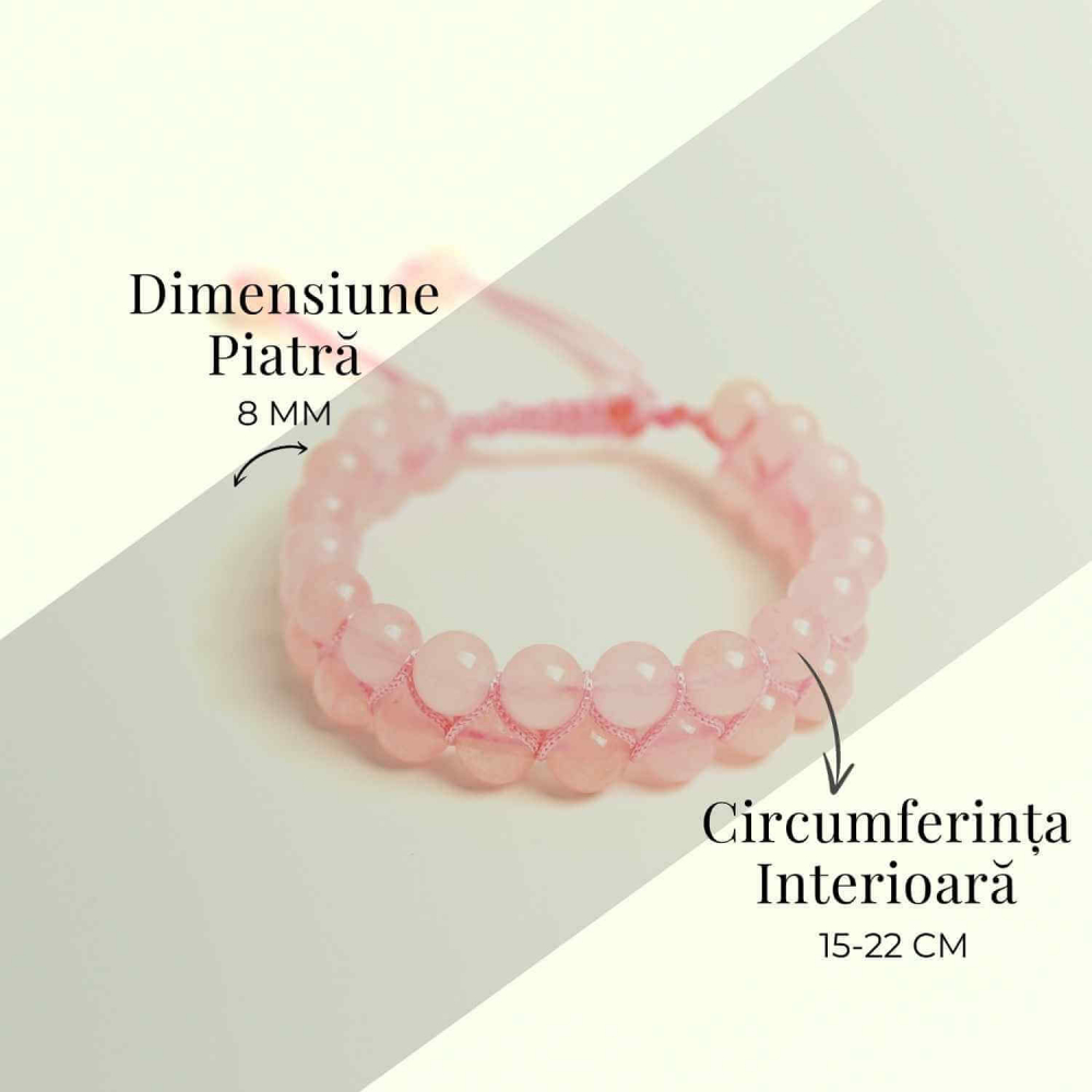 Bratara Dubla Reglabila din Cuart Roz 8mm – Iubire și Armonie [5]