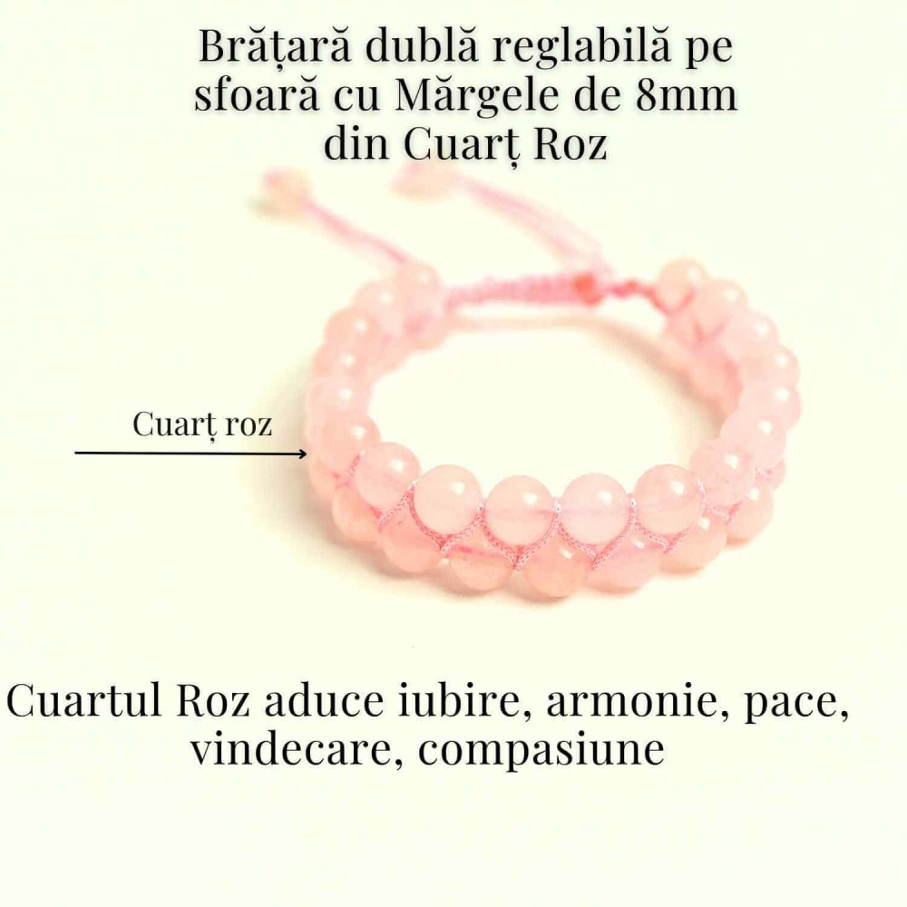 Bratara Dubla Reglabila din Cuart Roz 8mm – Iubire și Armonie [3]
