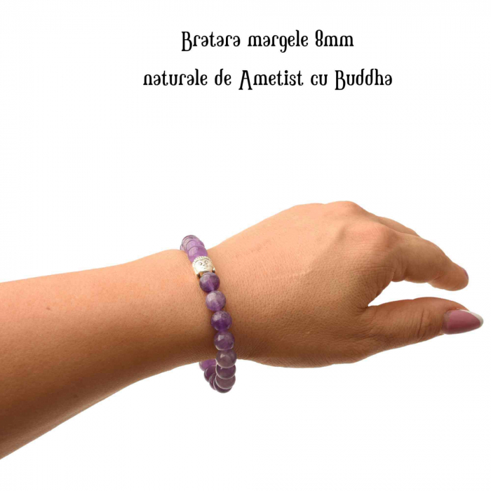 Bratara de Vindecare Reiki cu Pietre de Ametist Natural de 8mm si Capete de Buddha [3]
