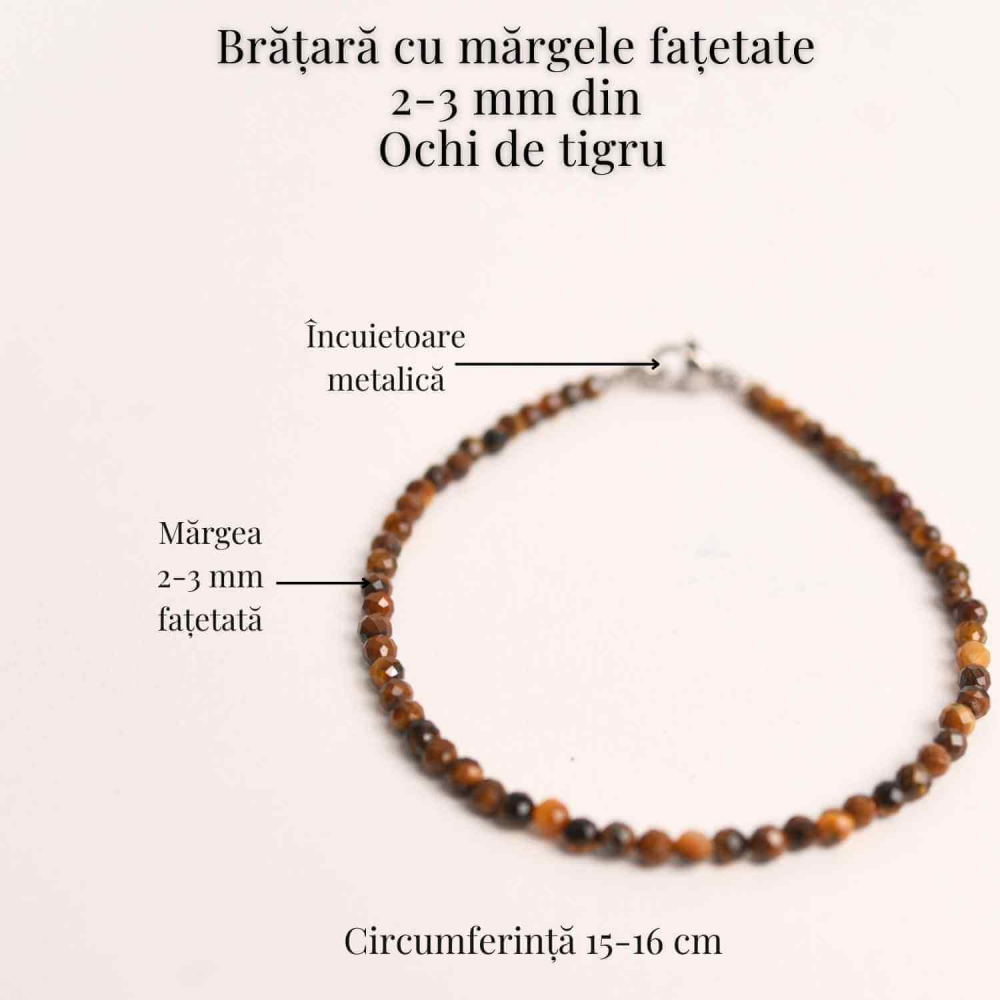 Bratara cu margele 2-3 mm ochi de tigru fatetat natural pentru curaj si protectie energetica [4]