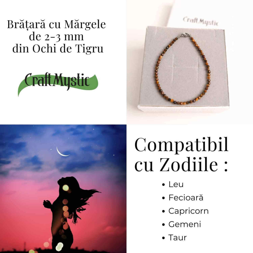 Bratara cu margele 2-3 mm ochi de tigru fatetat natural pentru curaj si protectie energetica [5]