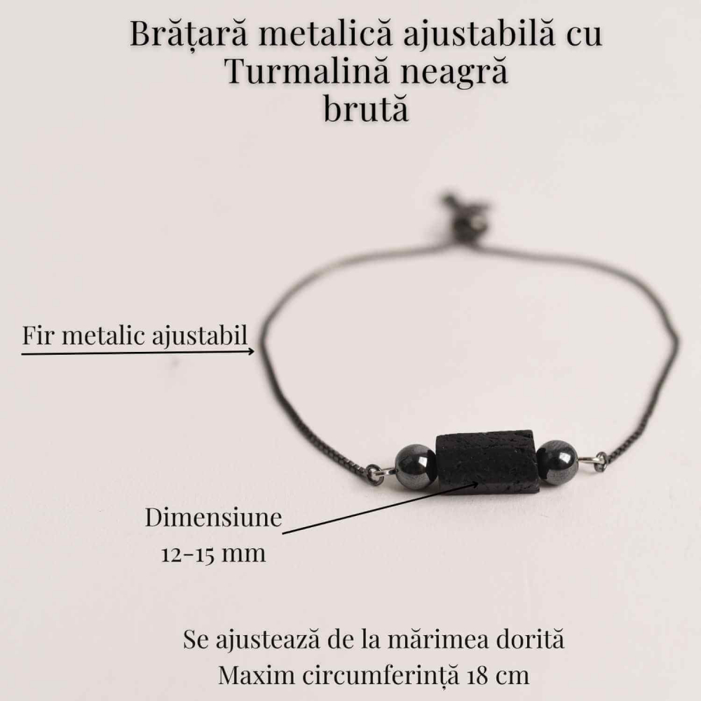 Bratara metalica ajustabila cu turmalina neagra pentru protectie energetica [6]