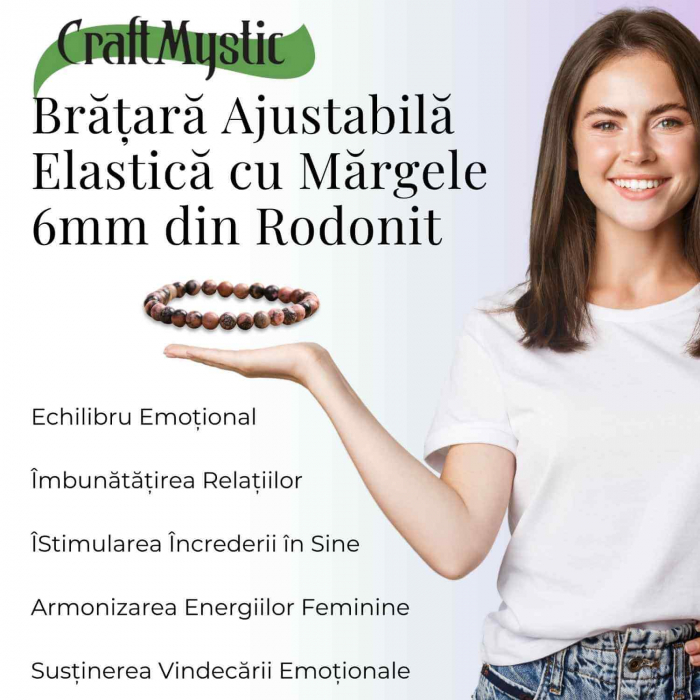 Bratara Elastica cu Margele 6mm din Rodonit -Vindecare Emotionala si Echilibru [6]
