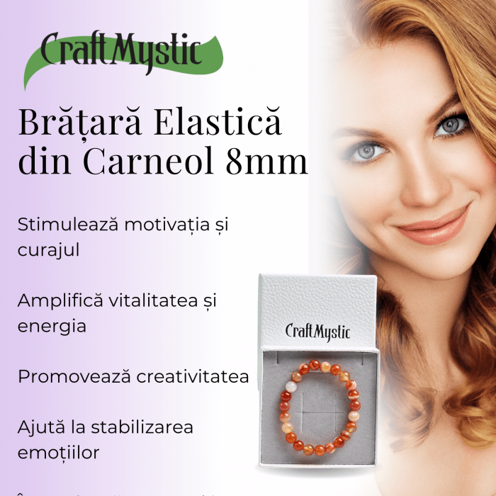 Bratara Elastica cu Margele de Carneol 8mm - Pulsul Creativitatii si Energiei [3]
