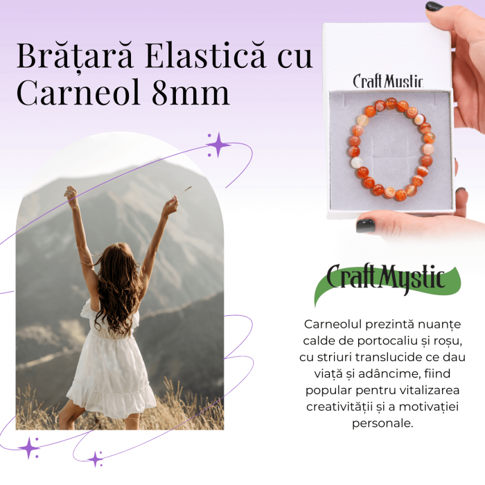 Bratara Elastica cu Margele de Carneol 8mm - Pulsul Creativitatii si Energiei [6]