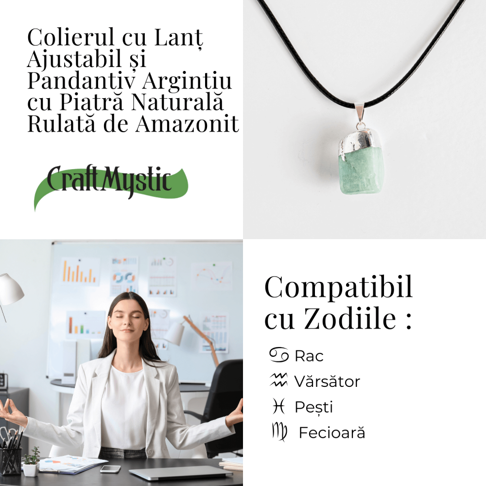 Colier cu Piatra Rulata de Amazonit Natural – Liniste, Echilibru si Claritate Interioara [5]