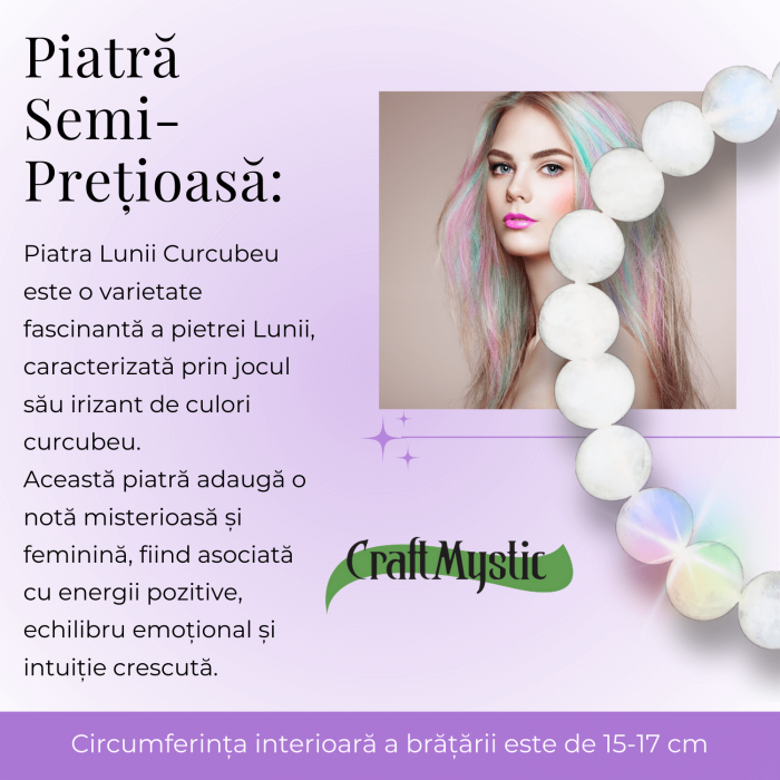 Bratara Elastica cu Margele 8mm din Piatra Lunii Curcubeu - Magie si Femininitate [8]