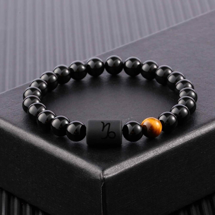 Bratara din pietre naturale 8mm Obsidian si Ochi de Tigru pentru barbati cu cele 12 constelatii - Include dubla gravura cu semn zodiacal specific [3]