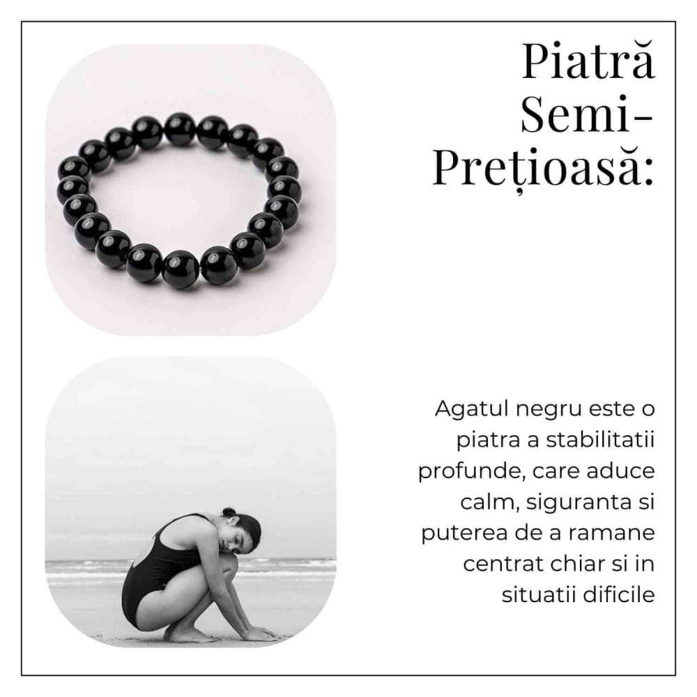 Bratara din Agat Negru Natural cu Margele Rotunde – Echilibru, Protectie si Ancorare [6]