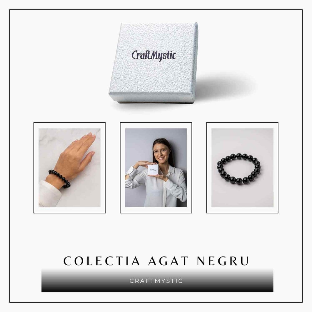Bratara din Agat Negru Natural cu Margele Rotunde – Echilibru, Protectie si Ancorare [8]