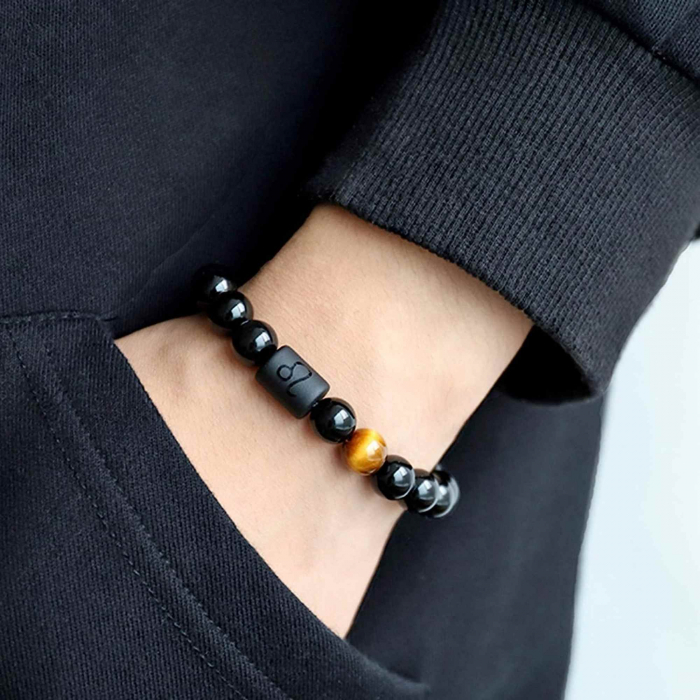 Bratara din pietre naturale 8mm Obsidian si Ochi de Tigru pentru barbati cu cele 12 constelatii - Include dubla gravura cu semn zodiacal specific [4]