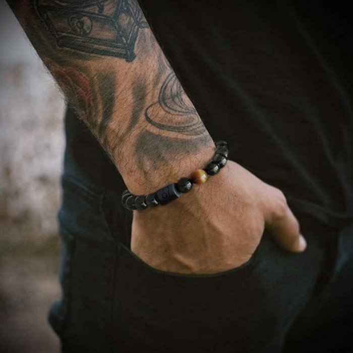 Bratara din pietre naturale 8mm Obsidian si Ochi de Tigru pentru barbati cu cele 12 constelatii - Include dubla gravura cu semn zodiacal specific [5]