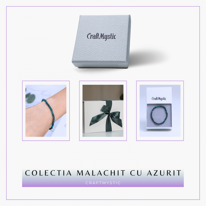 Bratara Elastica cu Margele Naturale de 4mm din Azurit cu Malachit, Protectie si Claritate [8]
