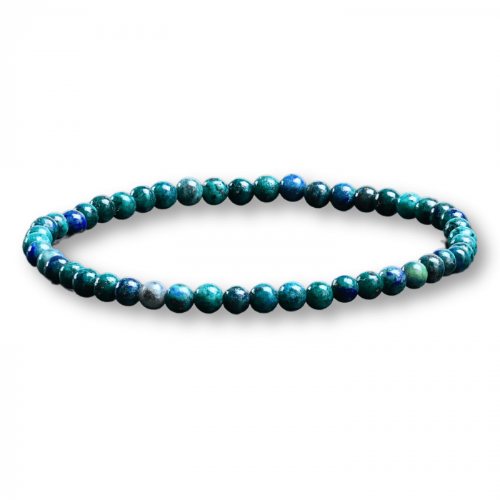 Bratara Elastica cu Margele Naturale de 4mm din Azurit cu Malachit, Protectie si Claritate [9]