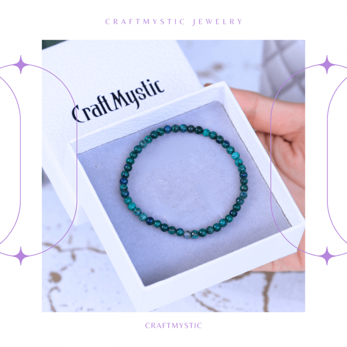 Bratara Elastica cu Margele Naturale de 4mm din Azurit cu Malachit, Protectie si Claritate [7]