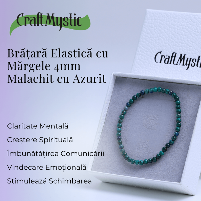 Bratara Elastica cu Margele Naturale de 4mm din Azurit cu Malachit, Protectie si Claritate [5]