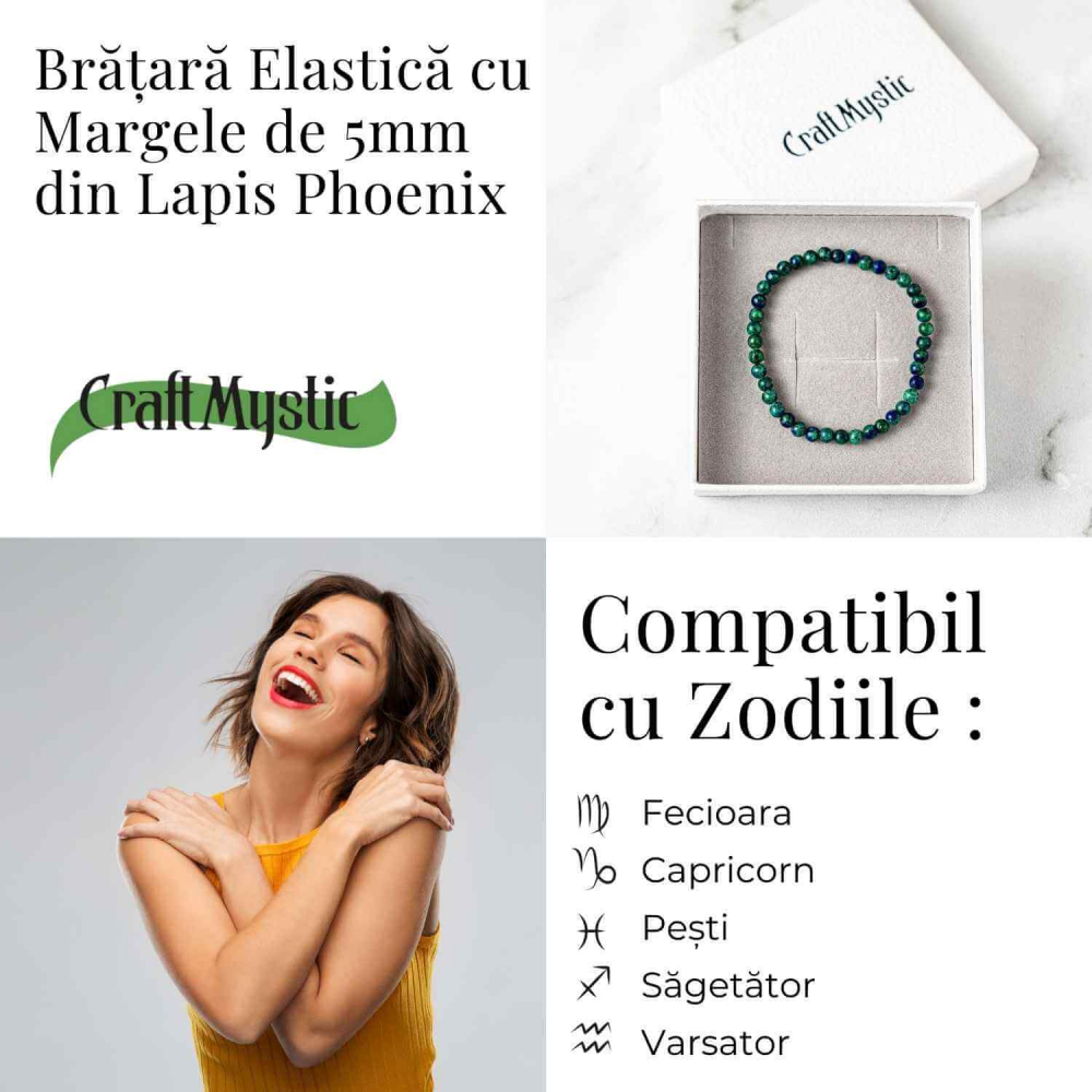 Bratara Elastica cu Margele Naturale de Lapis Phoenix pentru Claritate si Creativitate [4]