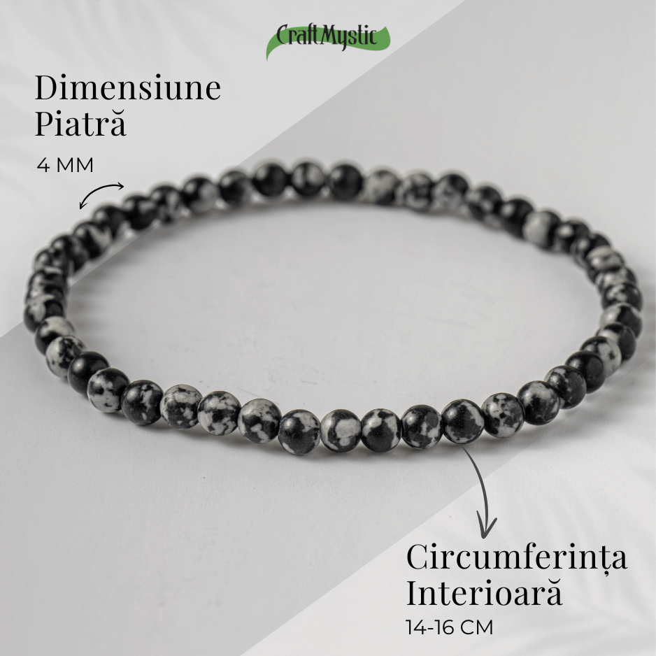 Bratara elastica 4mm din Obsidian Fulg de Nea – Protectie si Echilibru [5]